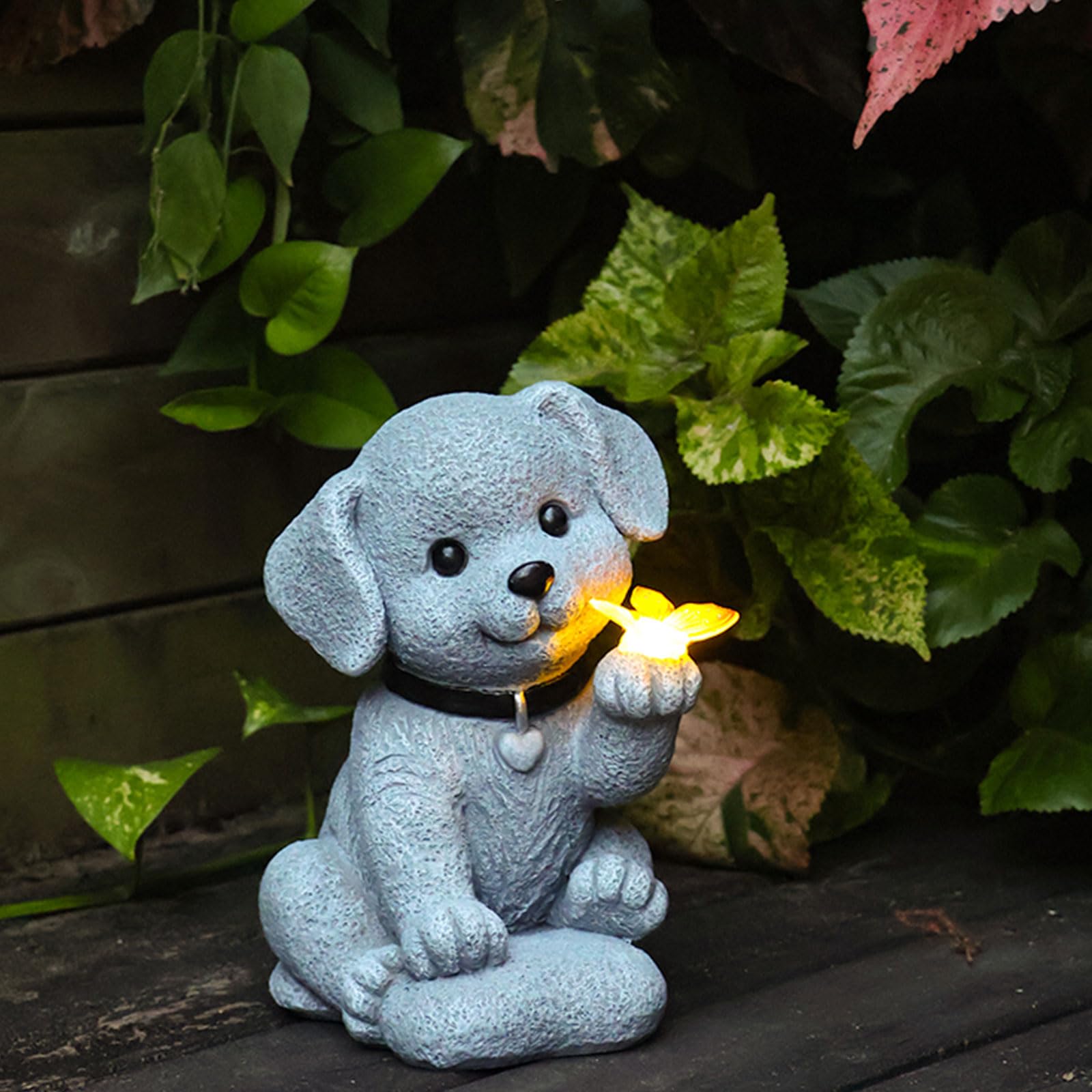 Solar Garden Decor Dog Statue with Butterfly Light Solar Lights
